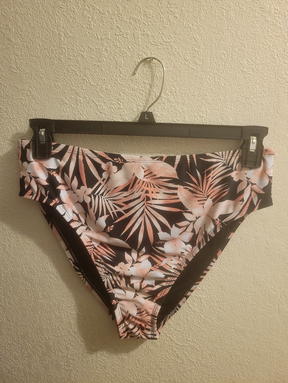Black and Peach Tropical Floral Bikini Bottoms